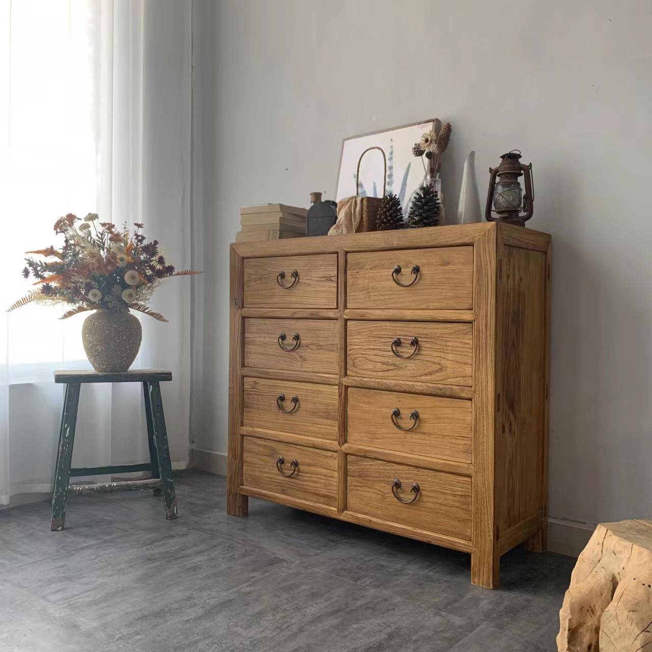 老榆木风化板餐边柜老榆木储物柜玄关柜收纳柜实木斗柜老榆木门板