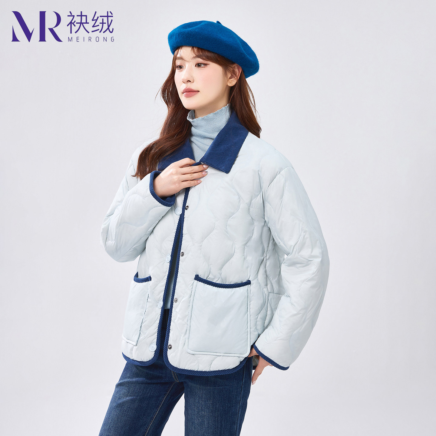 袂绒短款翻领羽绒服保暖