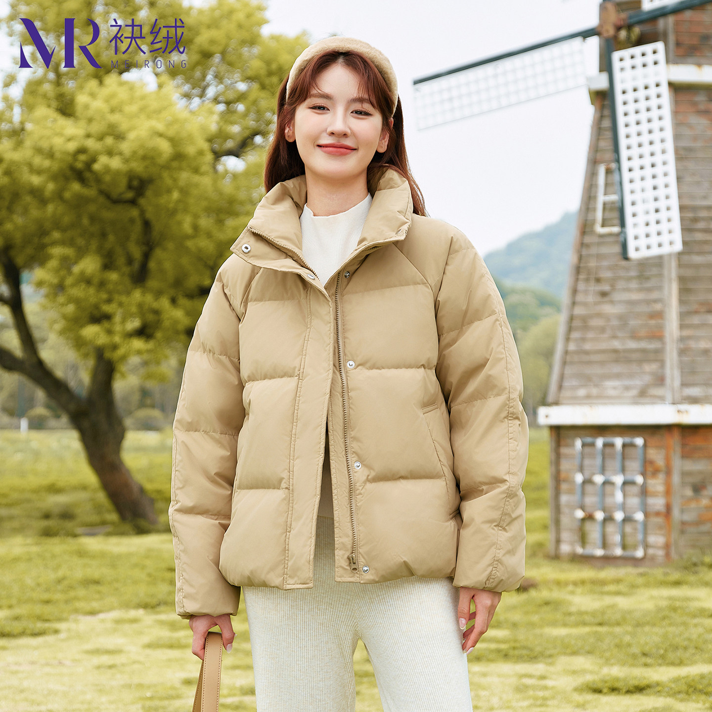 袂绒保暖短款羽绒服女2026新款