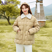 羊羔绒翻领撞色设计小个子冬季 袂绒羽绒服女短款 2025新款 保暖外套