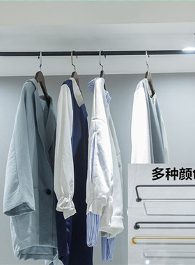 晾衣杆挂衣杆阳台打孔顶装固定双杆 家用墙上侧装凉晒衣架杆金色