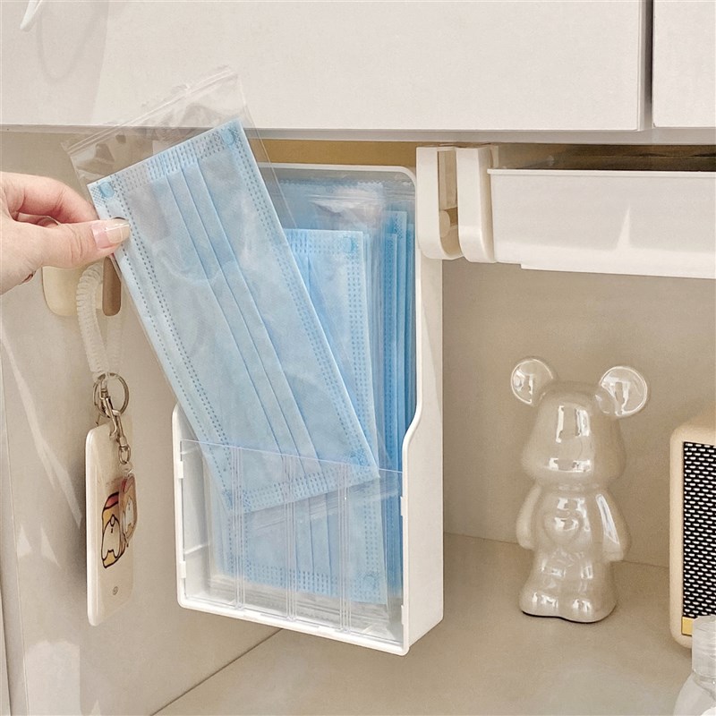 隐形抽屉式口罩收纳盒家用玄关入户门置物架壁挂n95存放盒桌底盒