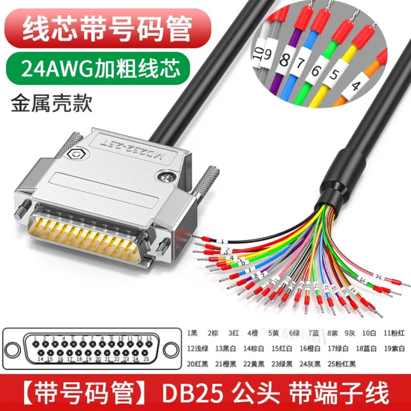 纯铜DB25延长线db25针单头DB25信号线并口振镜线电脑打印机数据线