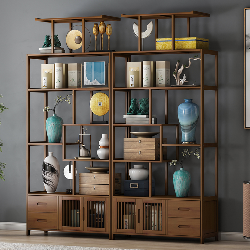 新中式博古架茶架展示架实木客厅隔断多宝阁茶具茶叶茶柜置物架子