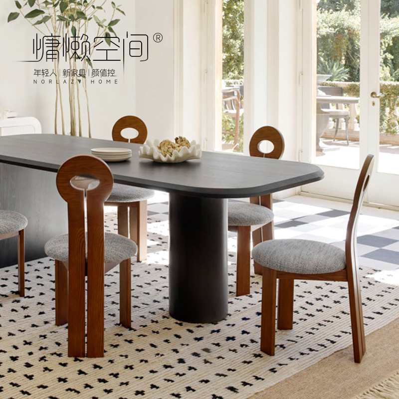 慵懒空间实木餐椅家用侘寂风复古靠背化妆椅子北欧设计师中古椅子