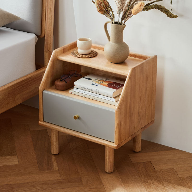 林氏木业北欧简约卧室床头柜原木色小柜子储物收纳柜家用边柜PK1B