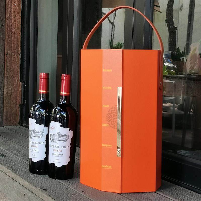 25新款红酒双支皮盒包装礼盒红色黑色高档空酒盒子蓝色装葡萄酒箱