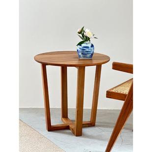 一堆木头缅甸柚木沙发边几北欧阳台圆边几现代简约小圆桌原木茶几