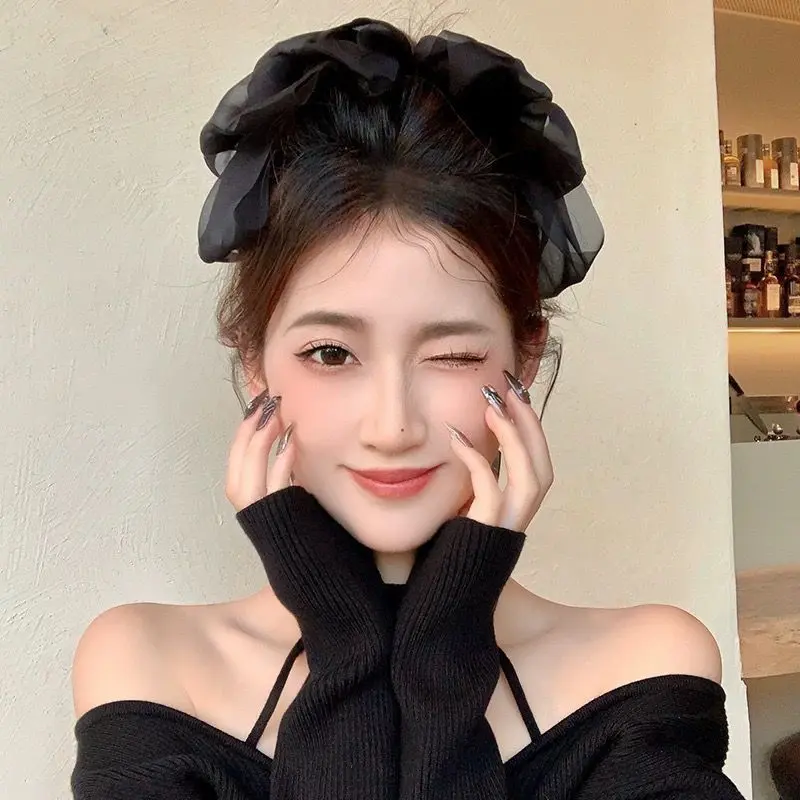 仙气~高级感结后脑勺高颅顶黑色网纱2025年新款弹簧夹发夹子