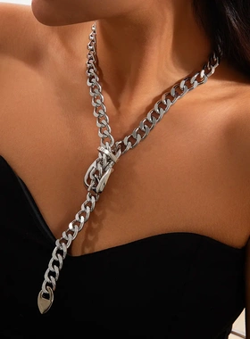 欧美饰品 时尚感扣铝磨链项链 简约几何型合金锁骨链