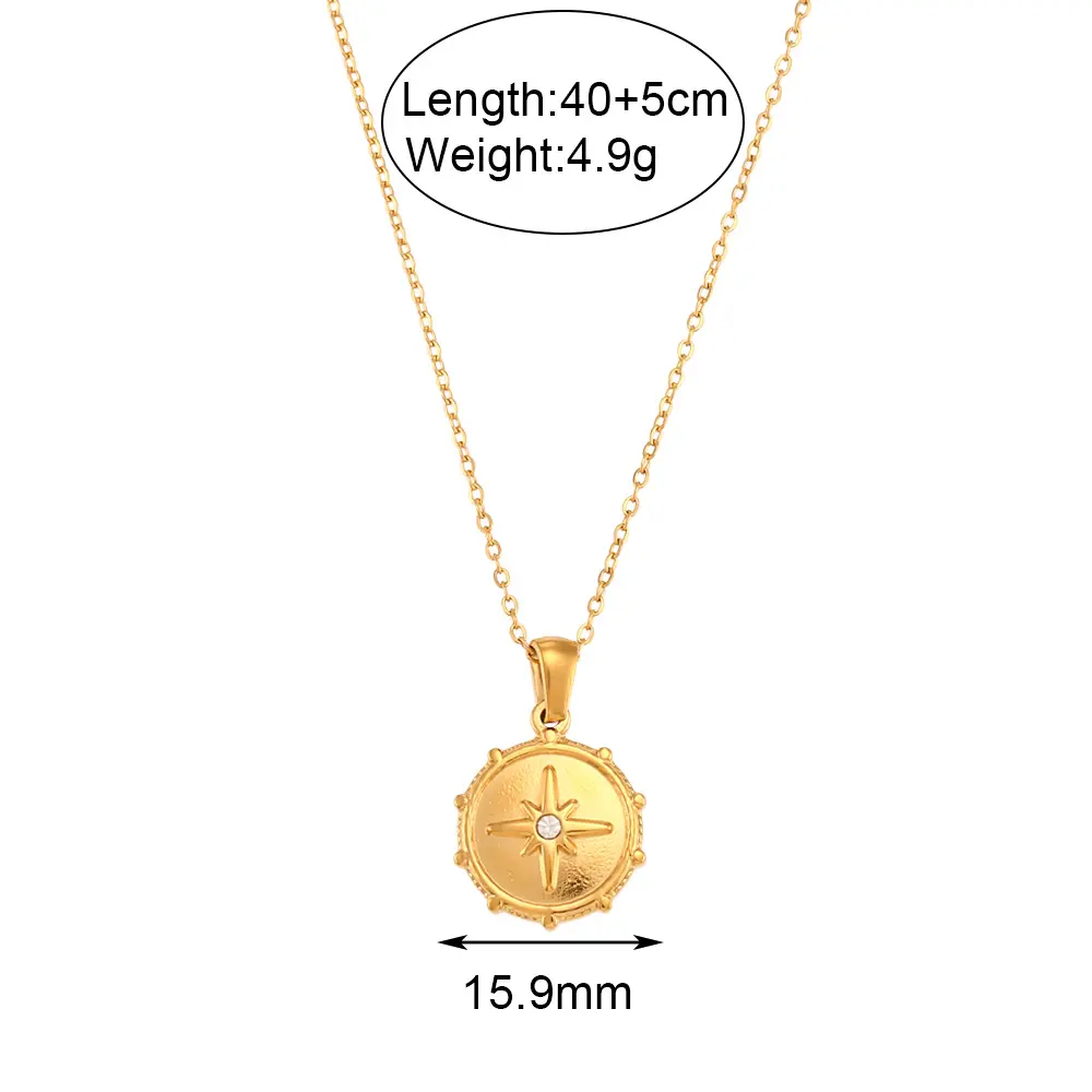 欧美ins时尚简约轻奢百搭毛衣链饰品不锈钢八芒星圆形舵吊坠项链