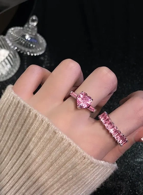 甜酷粉色爱心开口戒指女小众轻奢精致2025年新款食指时尚个性指环