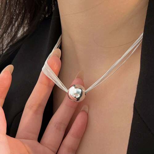 持恒S925纯银光面圆球项链女轻奢时尚多层链锁骨链日韩2026新款潮