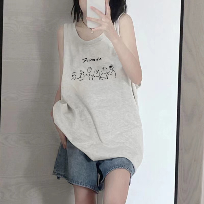 纯棉吊带坎肩背心无袖t恤女夏季设计感小众外穿宽松港风挂脖上衣