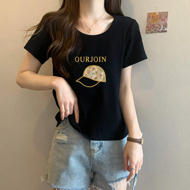 大码女装遮肚子显瘦U领短袖t恤打底衫夏季学生百搭纯棉正肩上衣潮