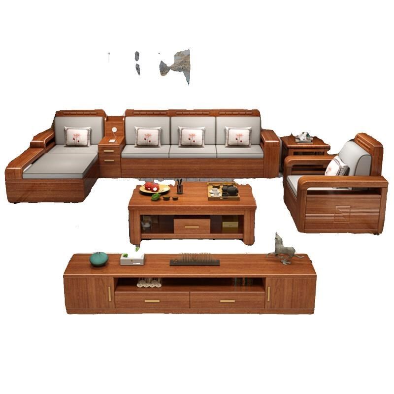 新中式胡桃木实木沙发p客厅小户型全实木组合转角贵妃冬夏两用沙