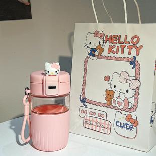 夏季 送礼玻璃杯女生高颜值泡茶杯新款 牛奶杯防烫KT学生牛奶杯带盖