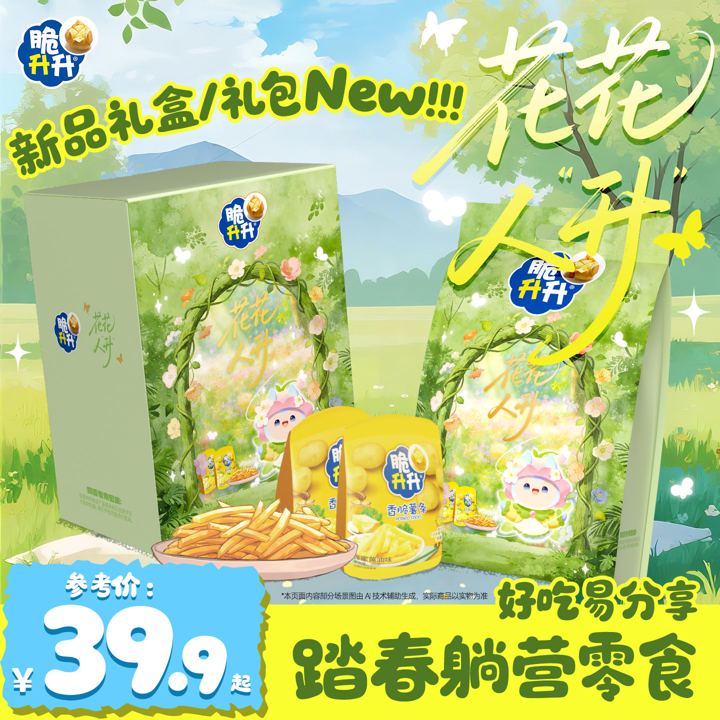 【节日礼盒】脆升升春日礼包花花人升零食礼盒薯条薯片零食送礼图片