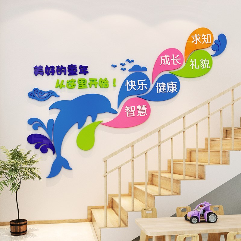 幼儿园楼梯文化墙面教室布置装饰开学环创主题墙成品环境互动设计