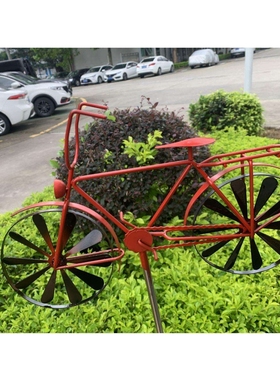 Metal Iron Art Red Bicycle Rot金属铁艺红色自行车旋转风车