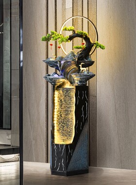 新中式流水喷泉家居客厅落u地装饰大型摆件会所景观办公室开业礼