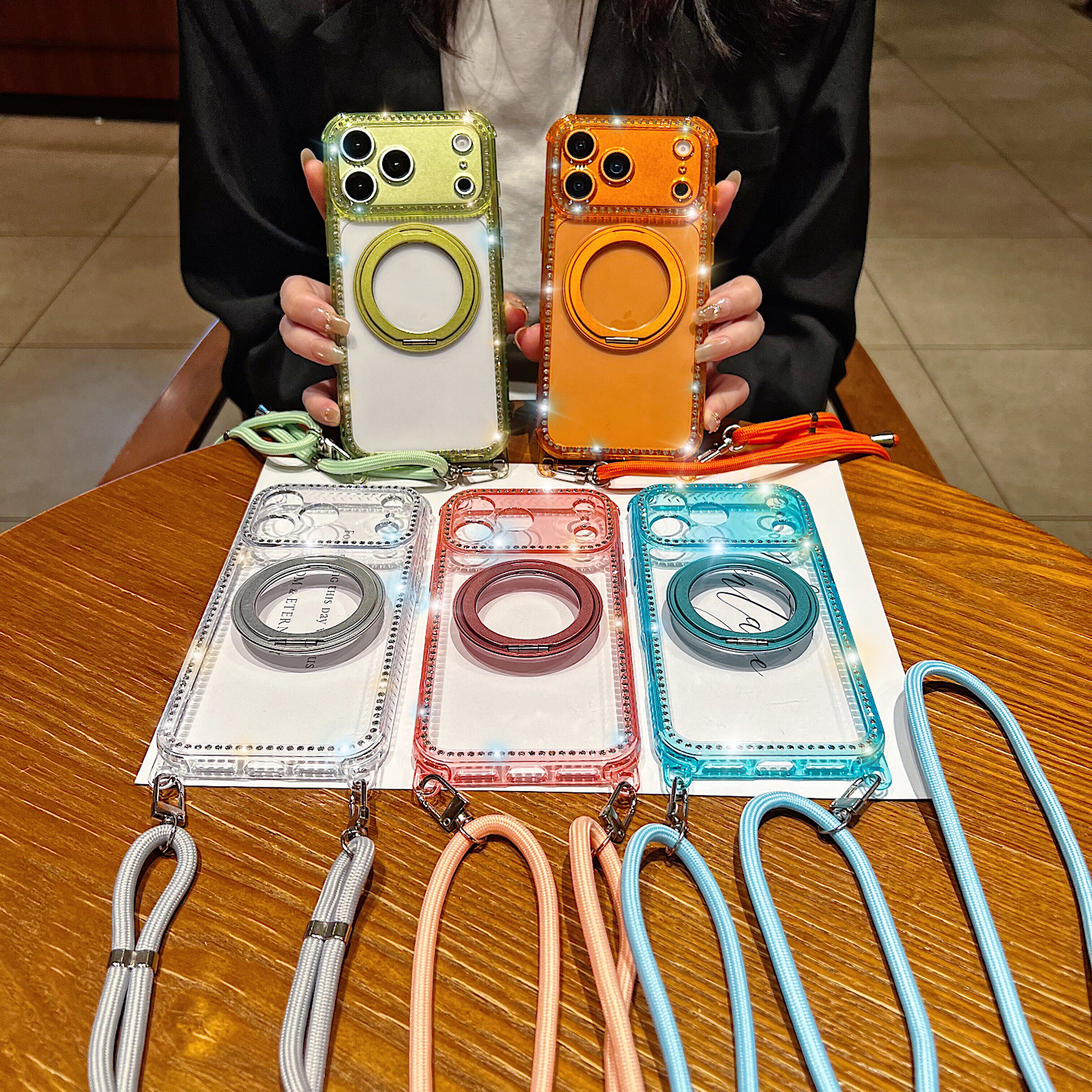 宇桐适用于苹果梦钻360°旋转磁吸支架挂绳款适用17promax手机壳透明高级感16ProMax新款17简约16pro超薄防摔