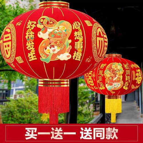 新款植绒大红灯笼春节喜庆院子阳台新年装扮挂件户外大门防水灯笼