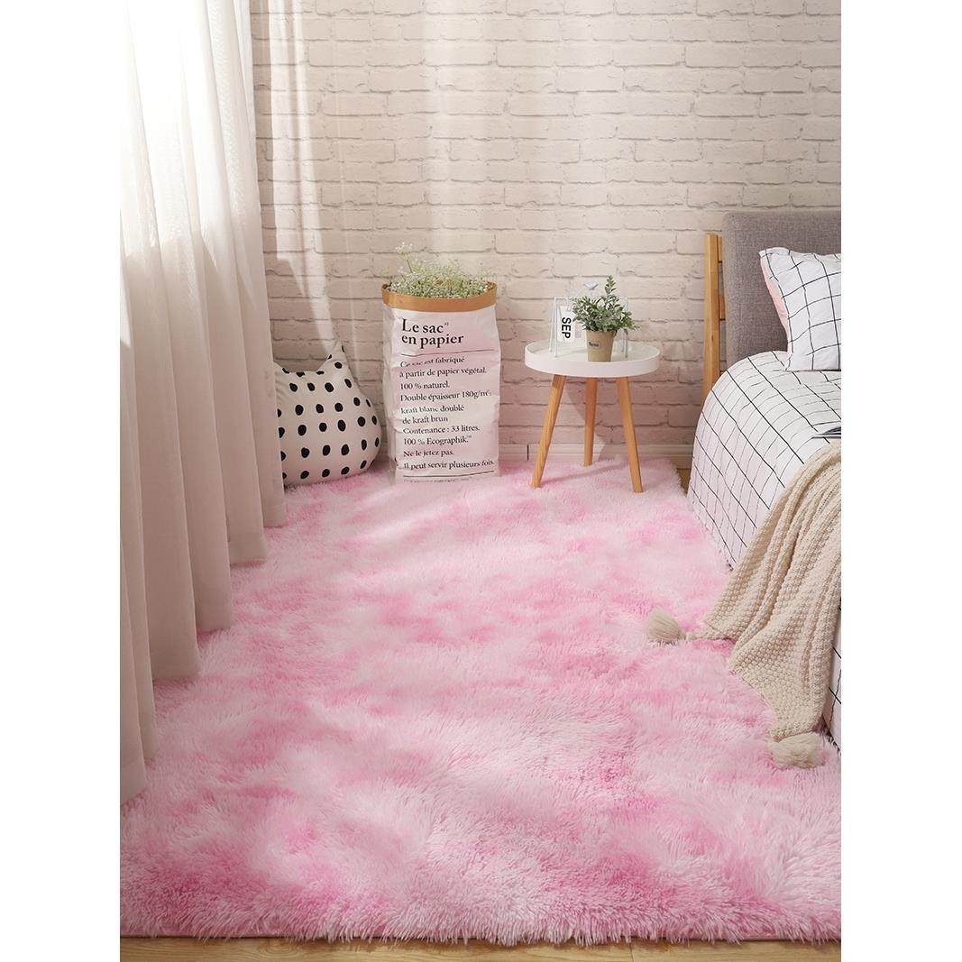 粉红色的地毯卧室满公主粉红色的小客厅床边女孩的床毯子地板垫子