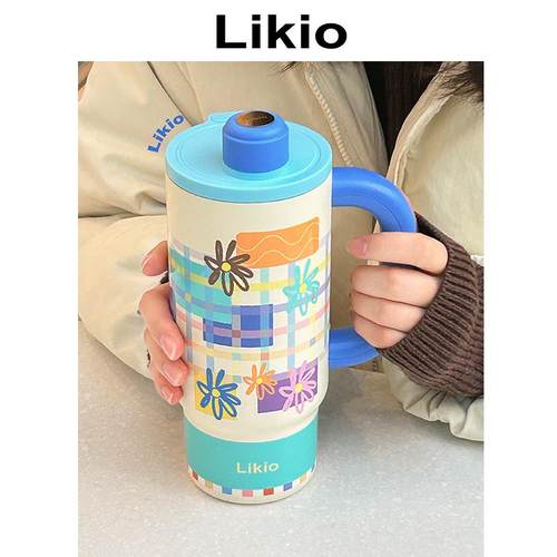 张小婉同款 Likio 多彩涂鸦保温杯 保冷冰霸水杯子大容量吸管咖啡
