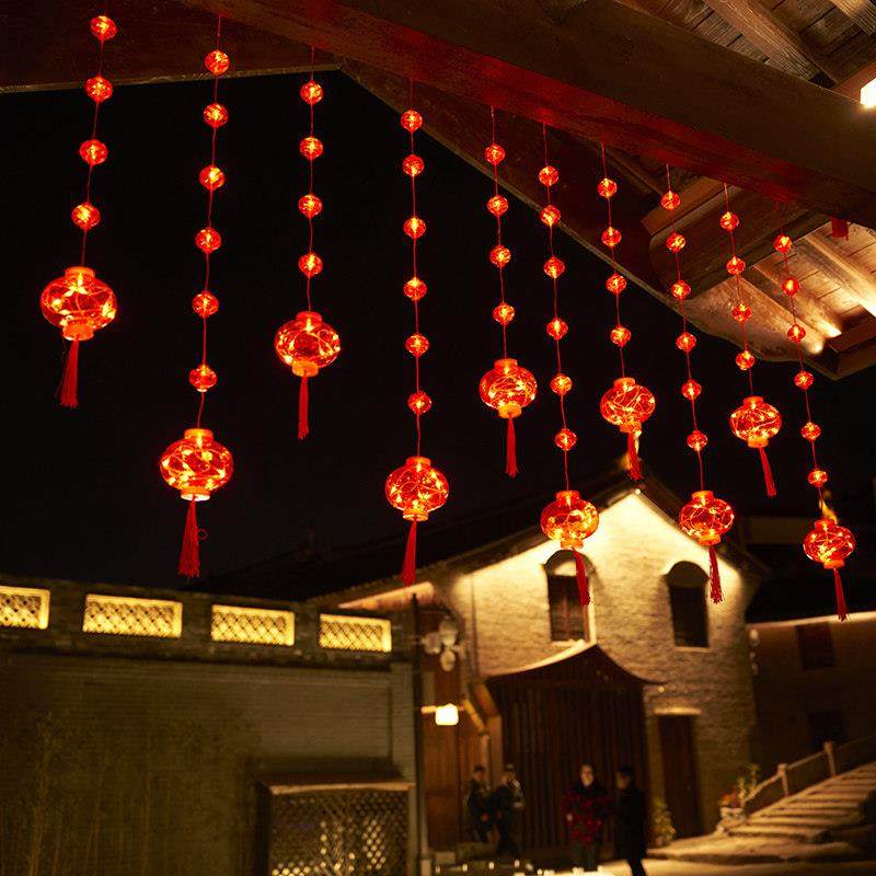 2024新年装饰小红灯笼串灯挂饰家用过年大门春节室内阳台布置彩灯