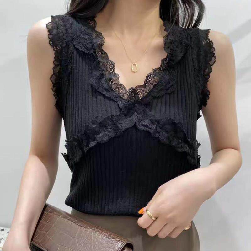 好货羊毛蕾丝背心欧洲2026秋冬时尚羊绒吊带背心女内穿v领打底背