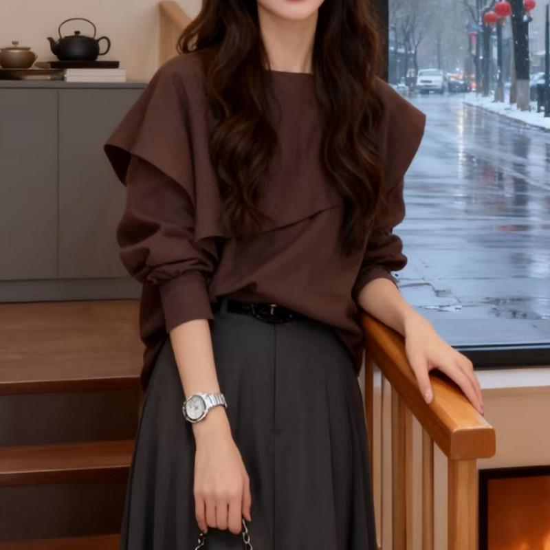 好货法式不规则长袖衬衫女装2026秋季新款大码胖MM设计感宽松气质
