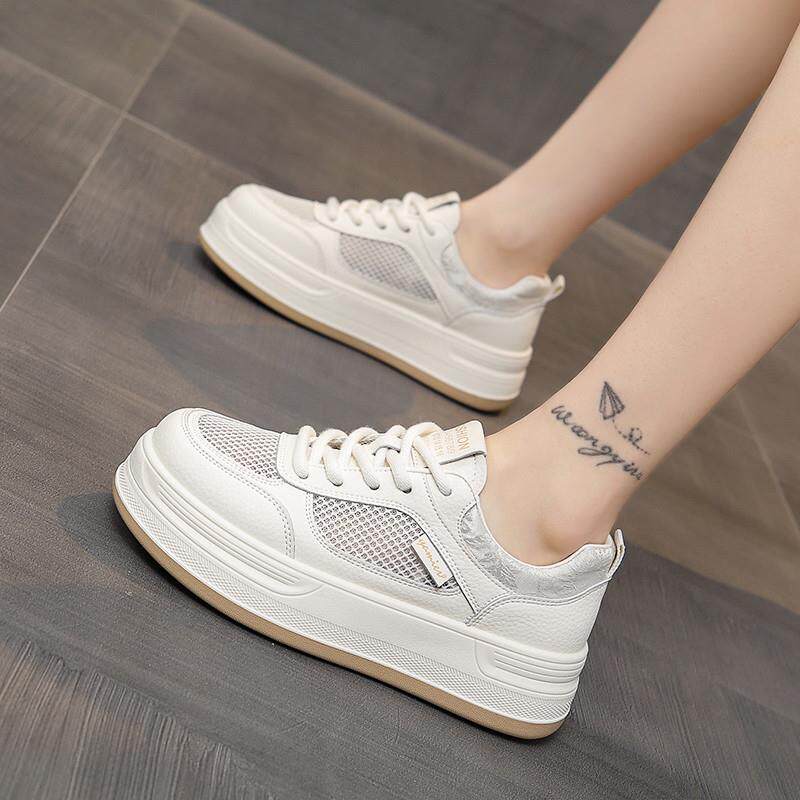 新品踩屎感34码真皮镂空小白鞋女款2026新款夏季百搭软底透气运动