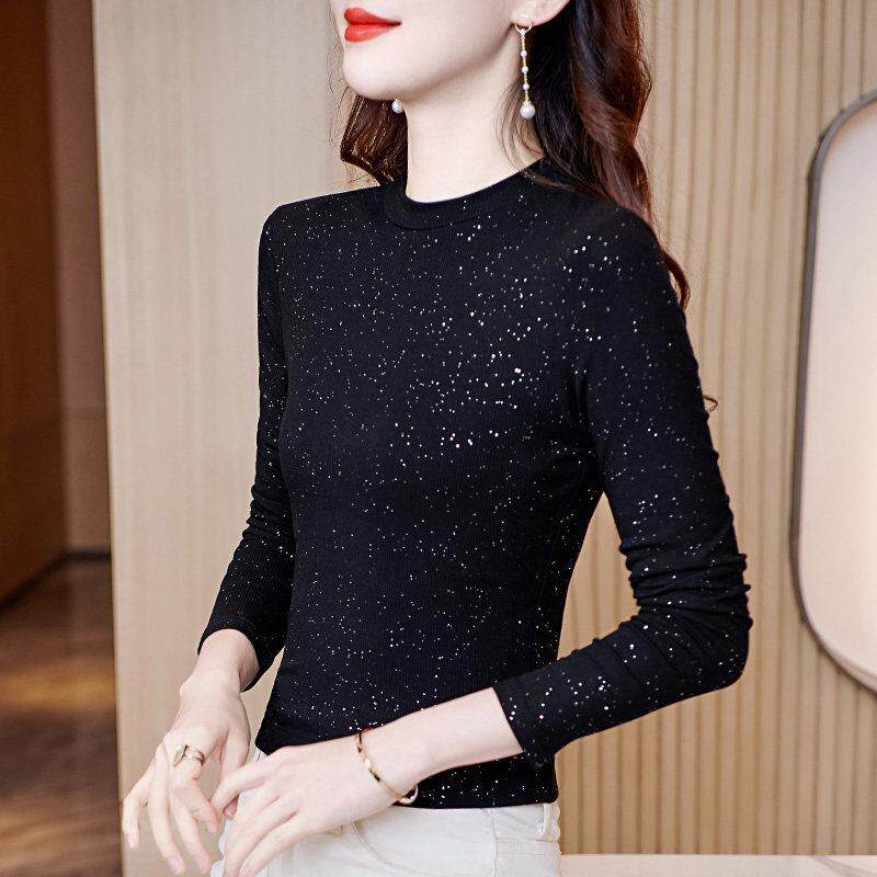好货莫代尔半高领打底衫女长袖秋装修身内搭亮丝小衫百搭显瘦女士