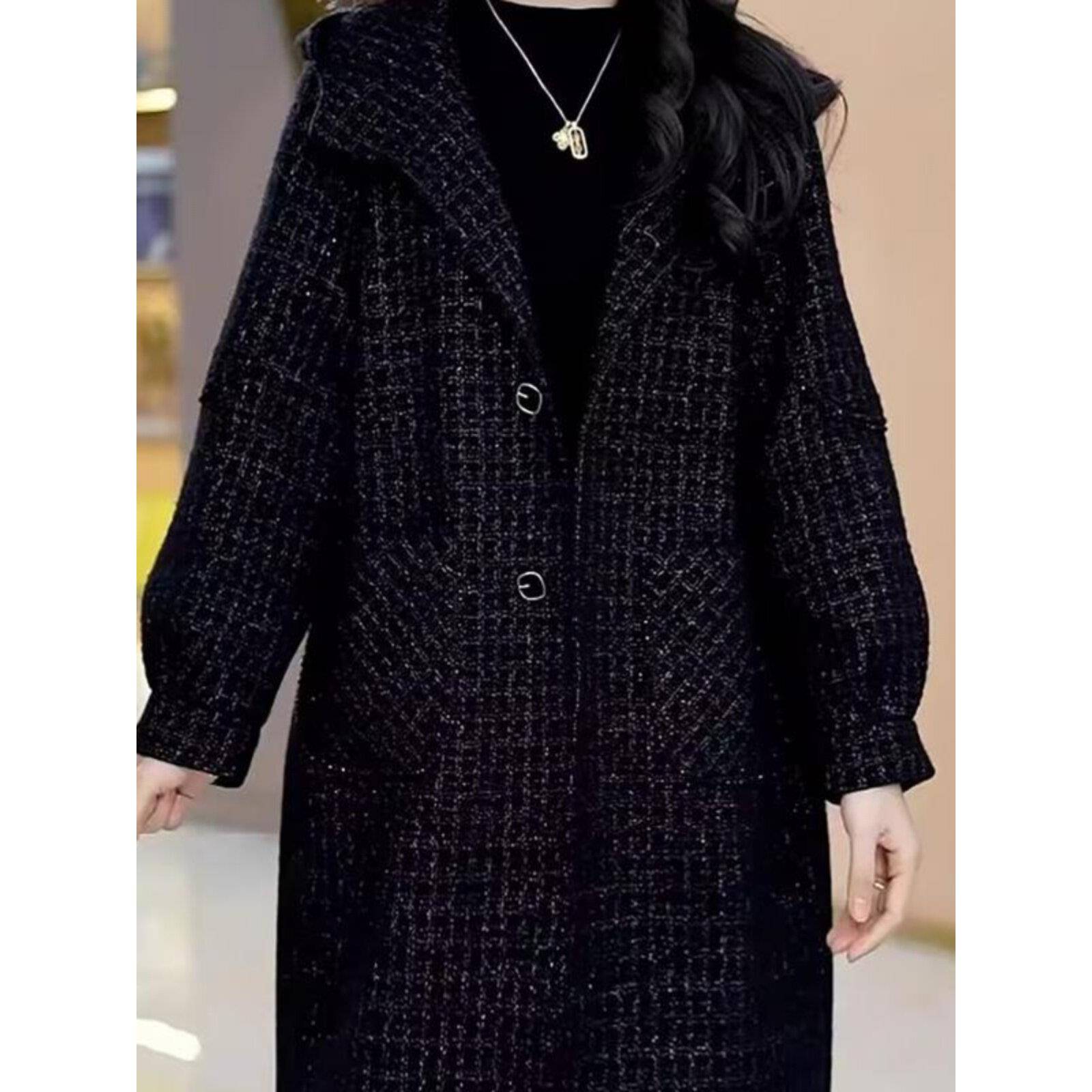 好货黑色时尚中长款毛呢外套女2026冬季新款妈妈装小个子洋气减龄