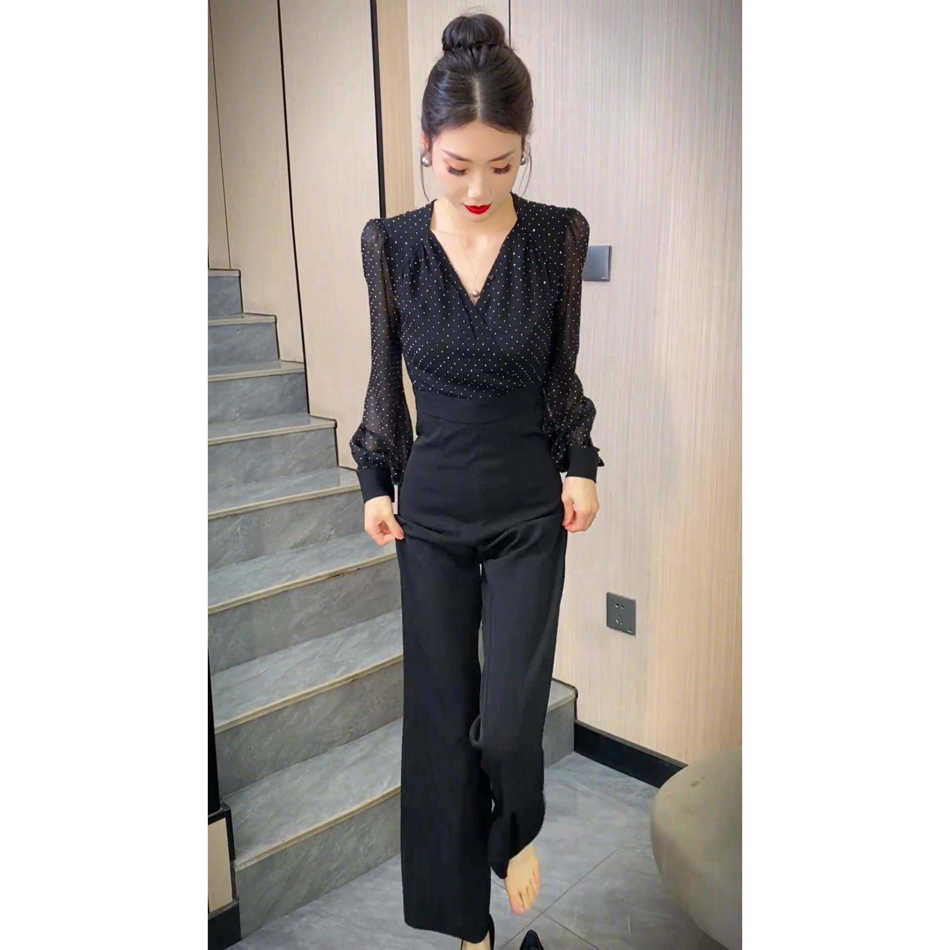 好货气质优雅时尚高街波点春季新款连身裤女收腰显瘦高腰阔腿连体