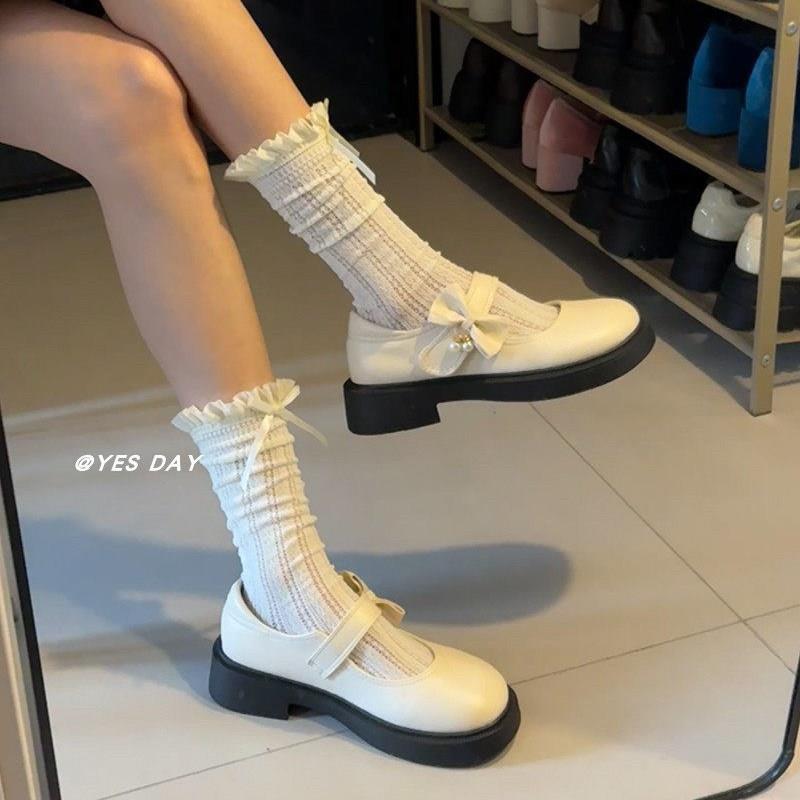 好货甜美可爱圆头蝴蝶结平底小皮鞋女2026春季新款魔术贴平底玛丽
