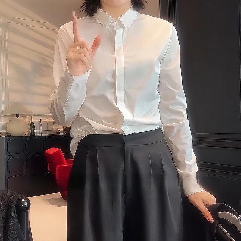 好货立领白色衬衫女长袖职业正装工作服气质上衣通勤工装女士白衬