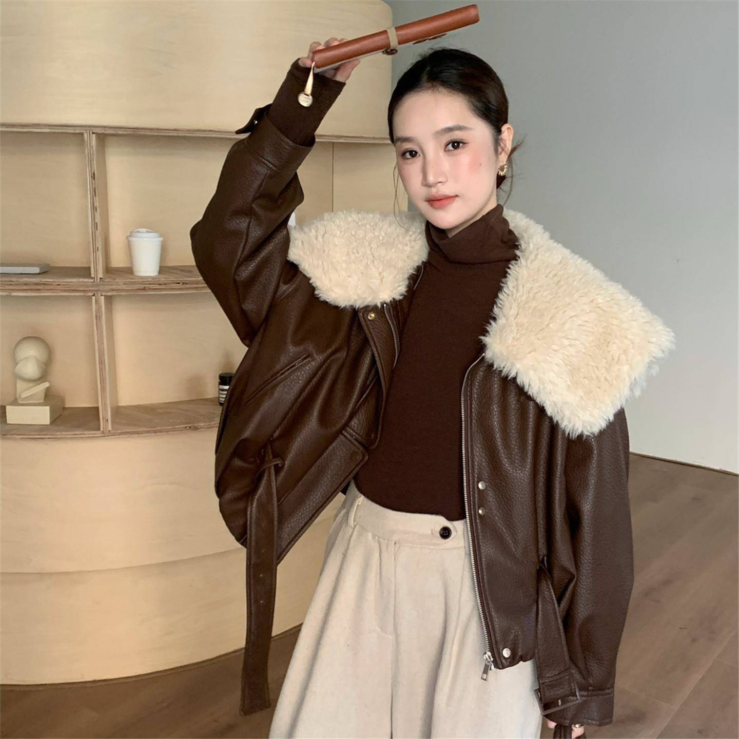好货皮毛一体皮衣外套女2026年冬新款保暖仿兔毛内里翻领羊羔毛皮