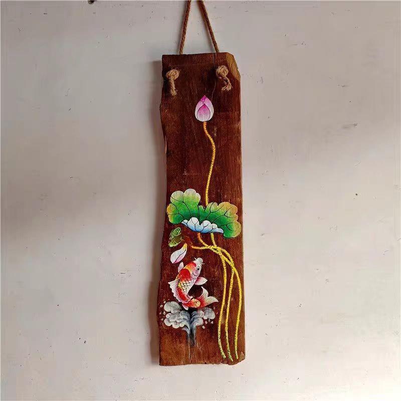 香樟木挂画风化木板画手绘禅意荷花京剧人物客厅茶室复古墙面装饰图片