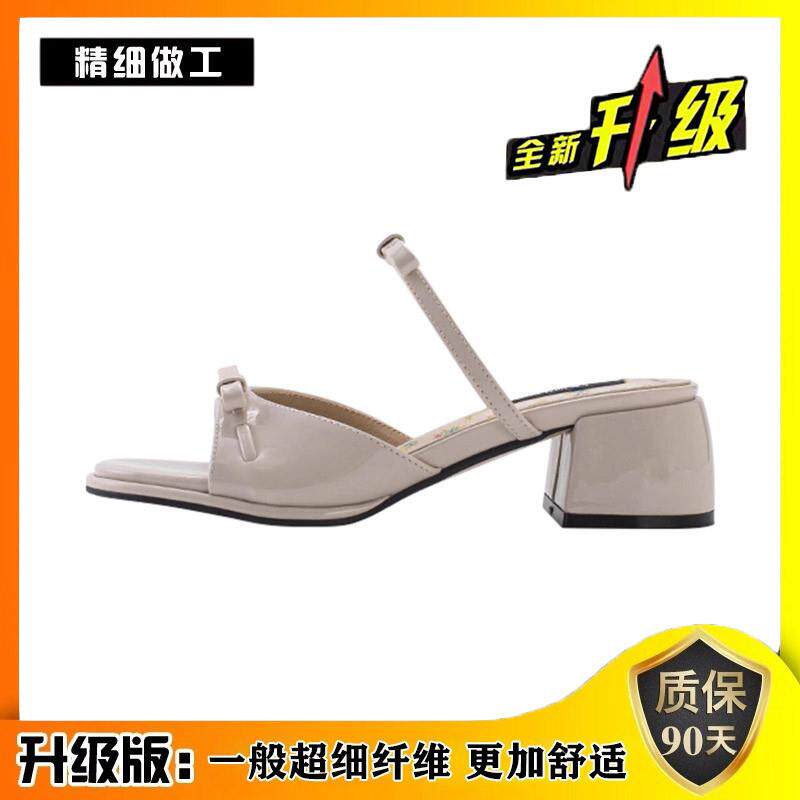 新品法式蝴蝶结粗跟凉鞋女款外穿2026夏季新款配裙子高跟一字带凉