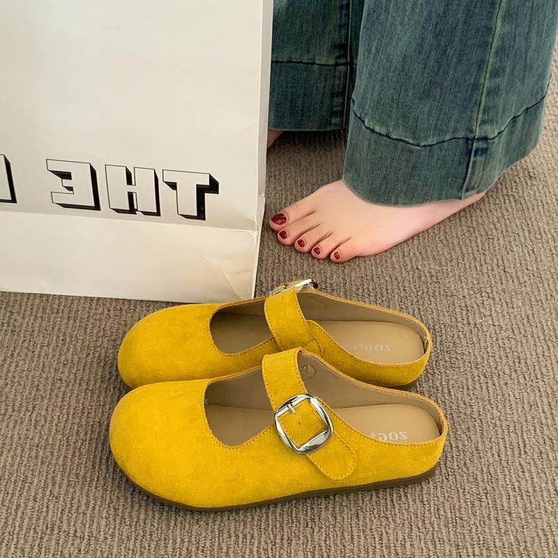 新品包头半拖鞋女外穿2026新款春秋季平底黄色勃肯鞋一脚蹬玛丽珍