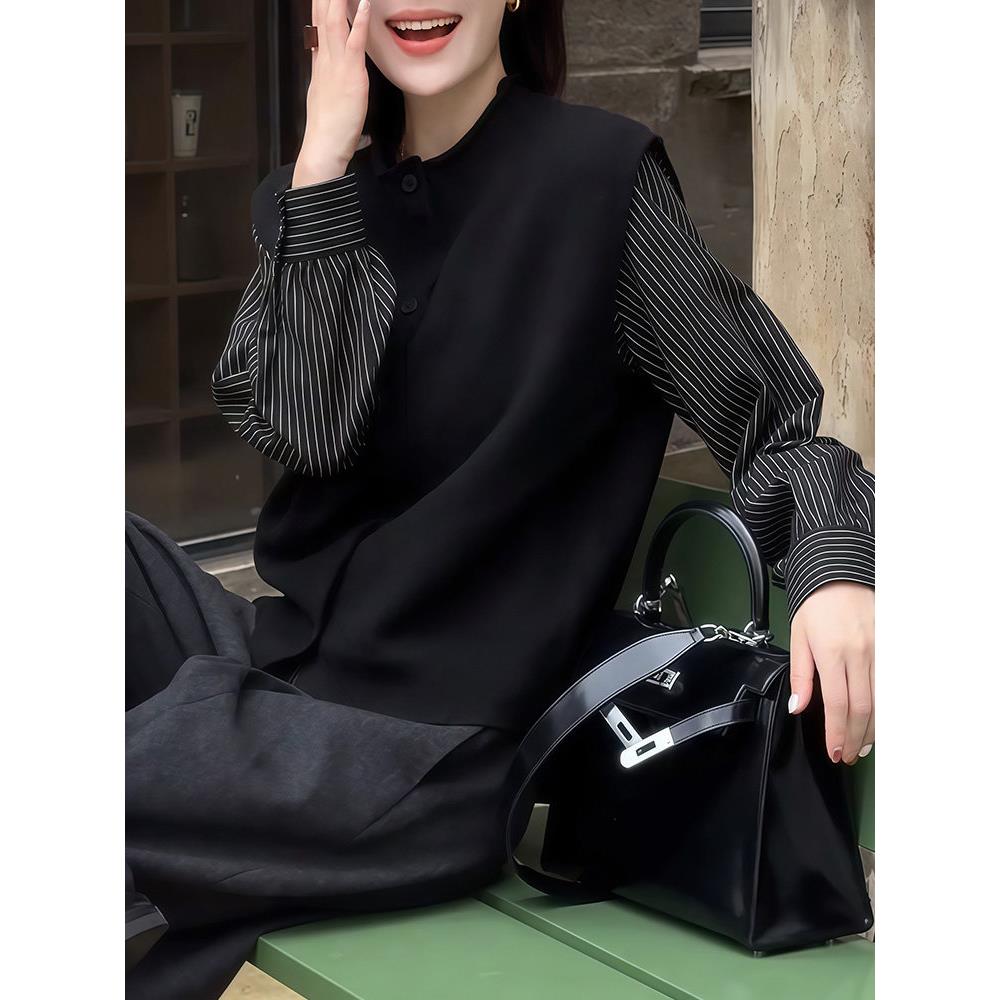 好货高级感时尚条纹衬衫搭配简约马甲女2026年秋季新款休闲显瘦两