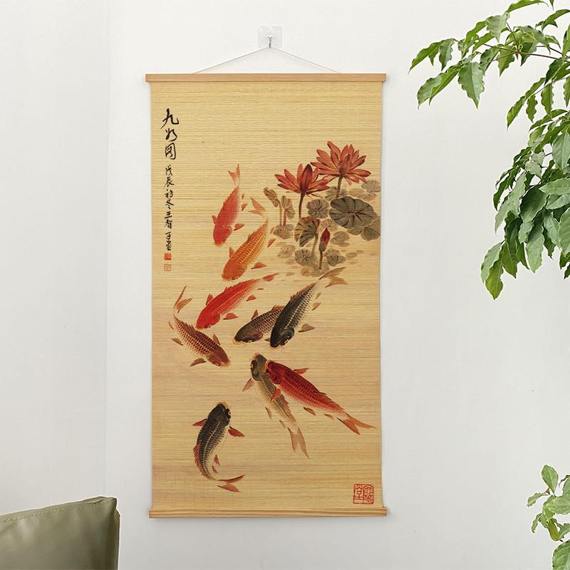 新中式遇见孔雀装饰挂画竹帘子复古玄关招财图案茶室客厅墙壁挂画图片