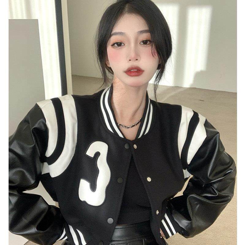 好货短款棒球服外套女秋冬欧货高级感穿搭小个子美式复古垫肩夹克