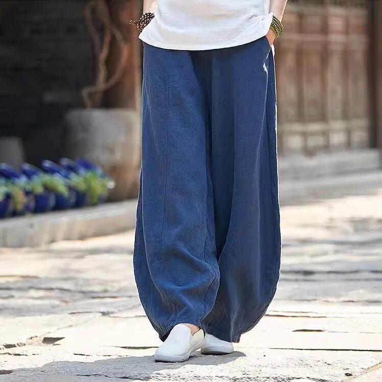 好货2026春秋男女款棉麻松紧腰灯笼裤中式佛系宽松文艺复古休闲长