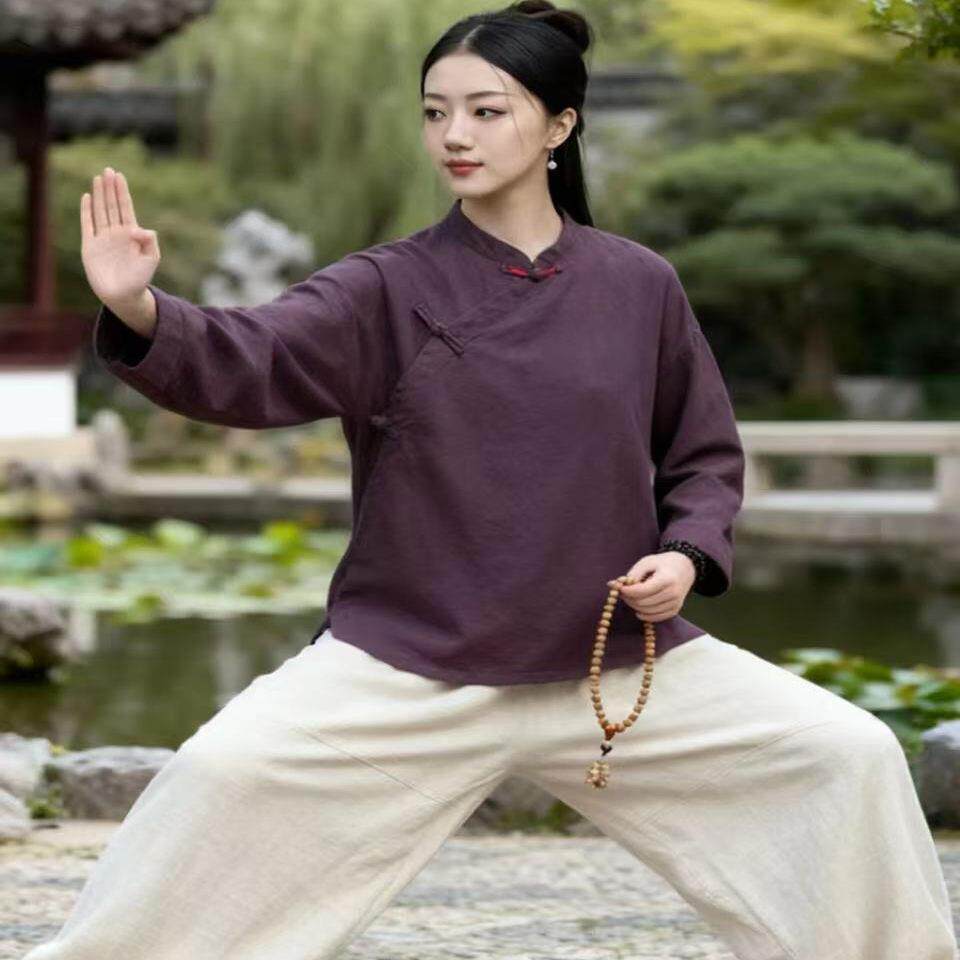 好货太乙游龙拳太极服禅意佛系棉麻套装新中式盘扣上衣男女八段锦