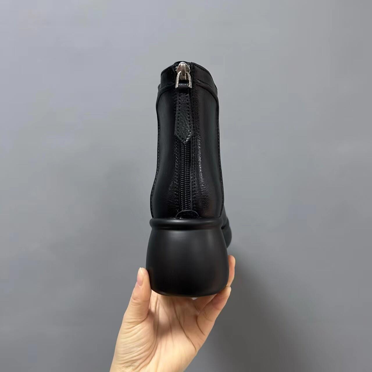 好货复古软底高跟短靴女秋冬新款粗跟厚底时装靴百搭复古单鞋加绒