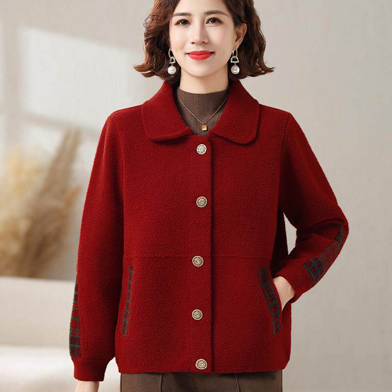好货2026新款妈妈秋装翻领呢子小褂中老年女装上衣针织开衫洋气外