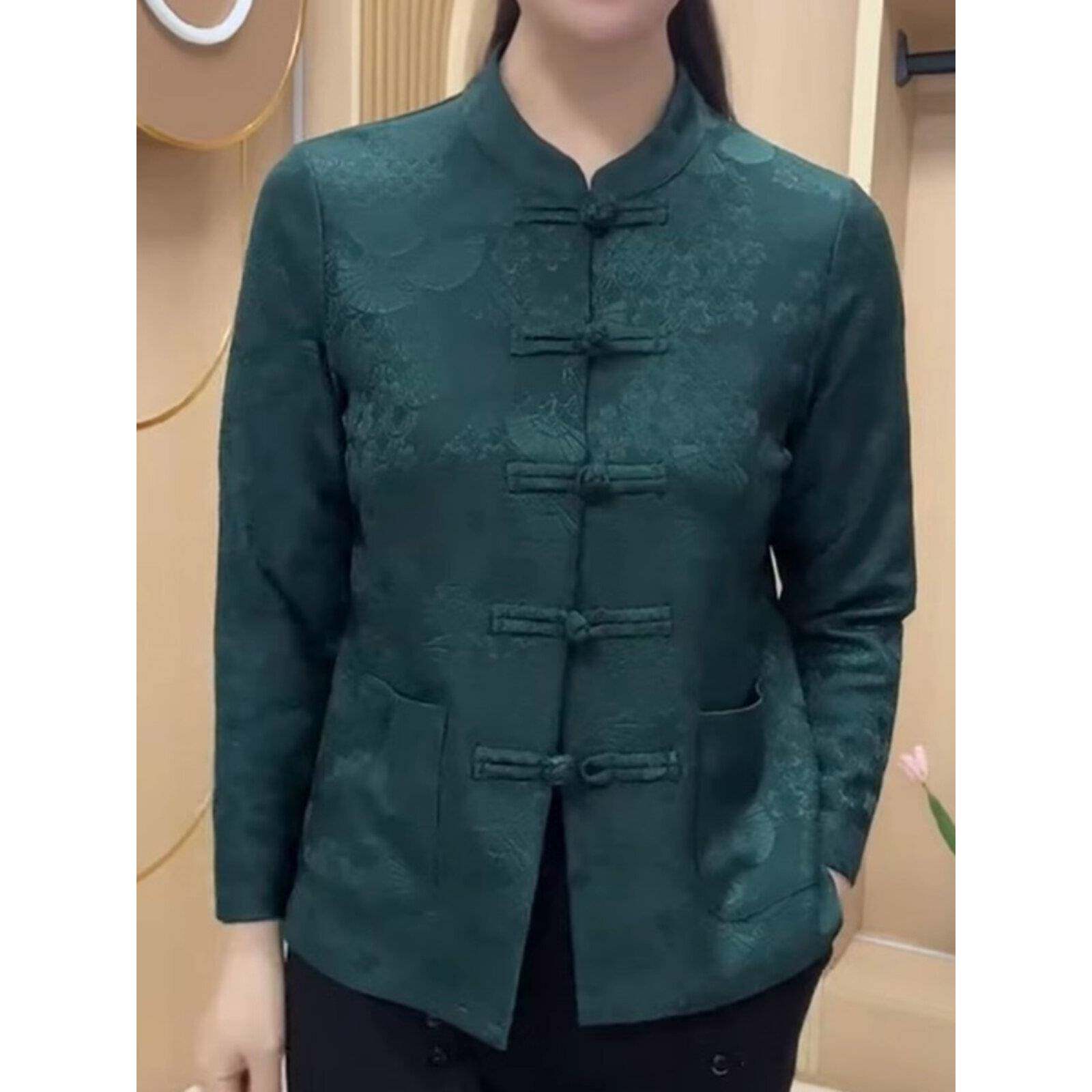 好货春秋季新款开衫上衣盘扣国风提花唐装女时尚气质百搭显瘦妈妈